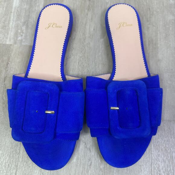 J.Crew Cora slides sandal with buckle in suede in Blue  Size 7  L0593 - Picture 1 of 5